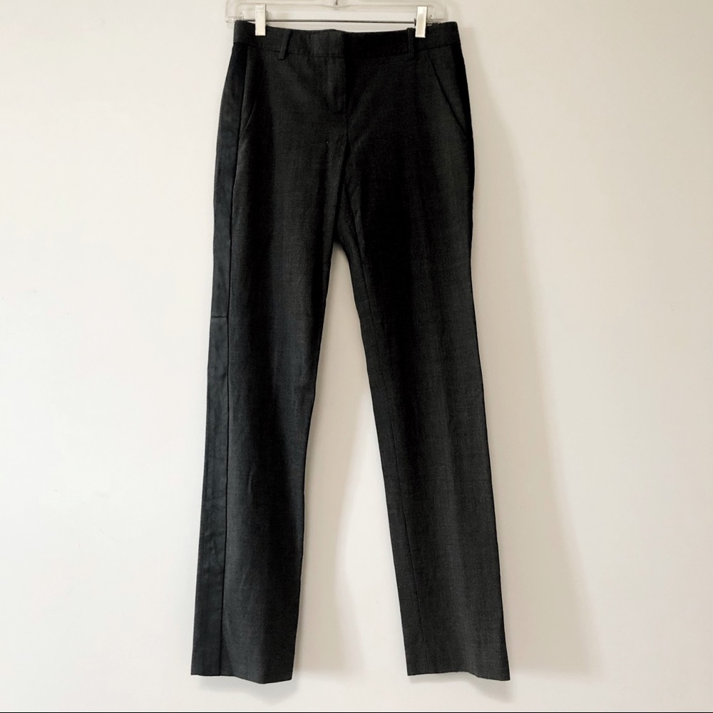 Theory trousers dark grey wool straight leg side leather stripe